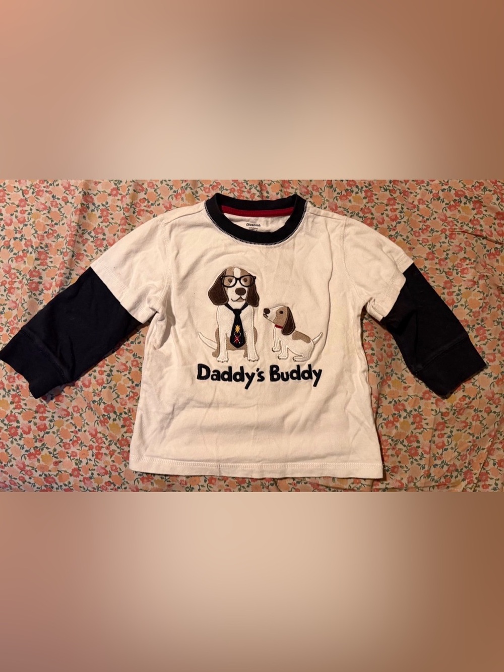 Daddy's Buddy White & Navy Long-Sleeve Kids Shirt